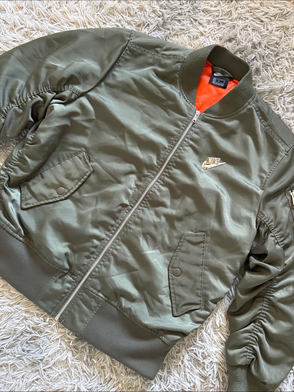 Nike Olive Green Puffer Jacket with Orange Lining